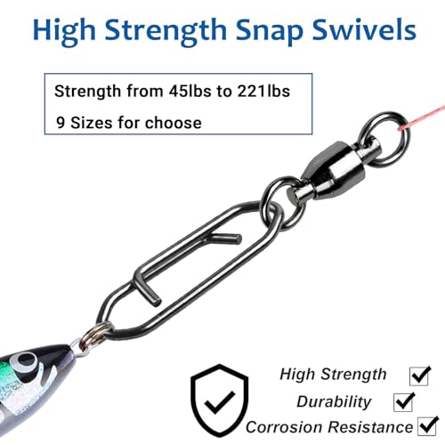 AMYSPORTS High Strength Snap Swivels Stainless Bearing Rolling Fishing Swivel Freshwater Snap Swivels Fishing Clip Steel Black Nickel - size: Size 8+XXL (221lb) 50 pcs