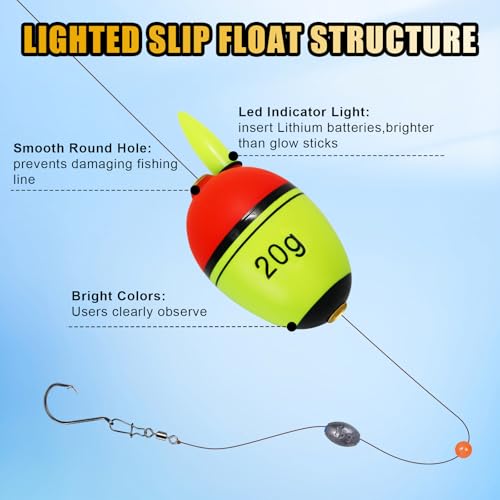 Night Fishing Slip Float, EVA Sliding Float Led Lighted Slip Bobbers for Saltwater Freshwater, 15g-40g Buoyancy Fishing Floats Without Battery - color: 15g Buoyancy Floats*5PCS