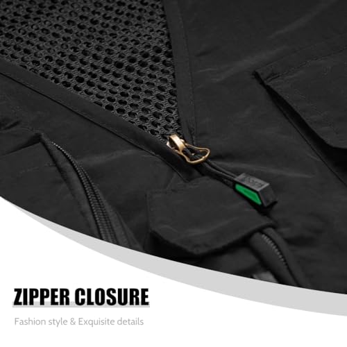 TOLOER Men's Summer Fishing Vest Multi Pockets Casual Vests Waterproof Quick Dry Outdoor Mountain Photography - color: Black-8898, size: Large