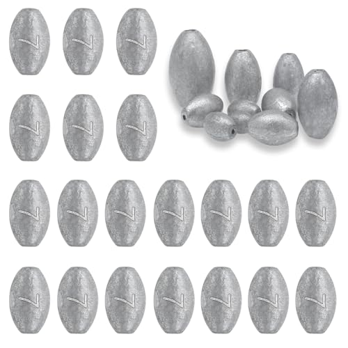 Egg Weights Fishing Sinkers Weights Assortment Lead Oval Shaped Drop Weight | Sinker Tackle for Freshwater Saltwater Fishing Bass Casting - style: 1/4oz-20pc