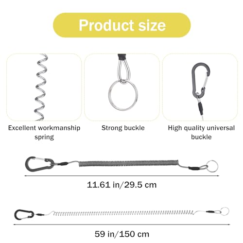 Sibba 6Pcs Retractable Safety Coiled Lanyard, Tool Lanyard with Carabiner Clip, Stretchy Lanyards Elastic Cord Retractable Carabiner for Fishing Equipment Keys, Cards, Tools