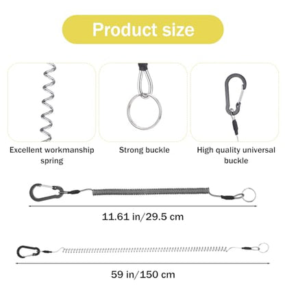 Sibba 6Pcs Retractable Safety Coiled Lanyard, Tool Lanyard with Carabiner Clip, Stretchy Lanyards Elastic Cord Retractable Carabiner for Fishing Equipment Keys, Cards, Tools