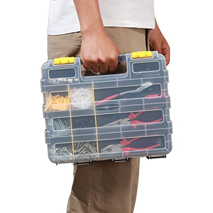 MIXPOWER 34-Compartment Double Sided Organizer with Impact Resistant Polymer and Customizable Removable Plastic Dividers, storage and carry, Black/Yellow - size: 12.5-inch-Yellow
