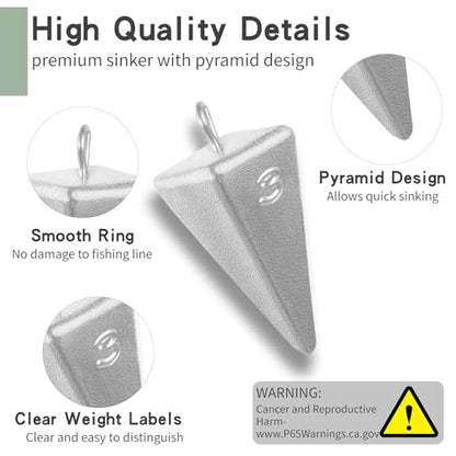 Pyramid Sinkers -18 Pieces - Tangle-Free Saltwater Surf Fishing Weights with 2PCS Sinker Slider for Ocean, Beach, Pier Fishing Gear Tackle - style: 18pcs-3oz