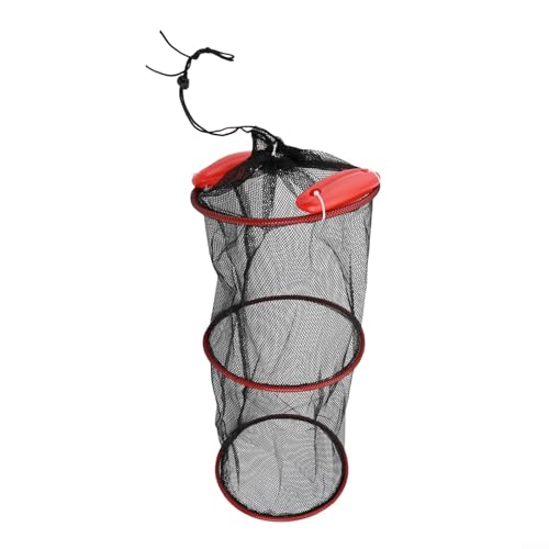 Foldable Fishing Mesh Bait Cage, Nylon Floating Basket for Live Fish, Shrimp, Crab Trap with Lanyard, Portable Keeper Net for Fresh Salt Water - size: 25*60cm