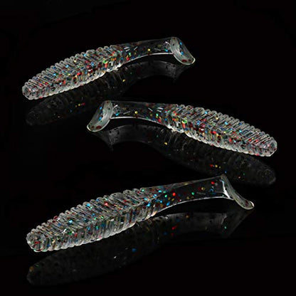RUNCL Anchor Box - Paddle Tail Swimbaits, Soft Jerk Baits, 20/40/50/60pcs Soft Fishing Lures, Curved Tail Grubs - 3D Lifelike Eyes, Split/Boot/Curved/Straight/Thin Tail - 1/2/3/4/5in, Proven Colors - color: H - Paddle Tail (2-1/2in, 40pcs)