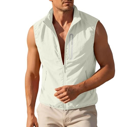 Fishing Vest - Fishing Vests for Men Lightweight Waterproof Zip Up Sleeveless Utility Jackets Outwear with Multi Pockets - color: 01# Beige, size: Large