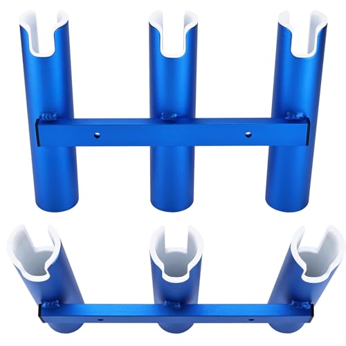 NovelBee 2pcs 3 Tube Fishing Rod Holders for Boat,Aluminium Rod Holders with Screws - color: Blue & White