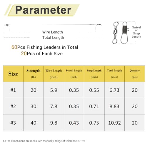 QISHUO High Strength Fishing Leader Freshwater Stainless Steel Fishing Leaders Lure Tackle Saltwater Wire Leaders Line Black Nickel 60pcs