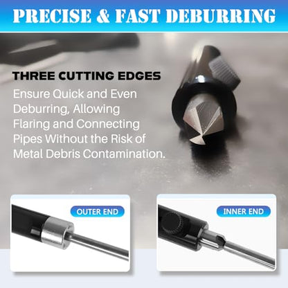 Camoo Brake Line Deburring Tool, Internal/External Tubing Deburring Tool, Rimming & Deburring Tool for 3/16" to 1/2" Tubing, Fit for Brake, Fuel, Transmission and Coolant Lines.