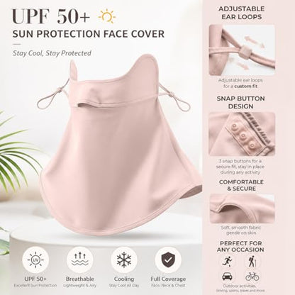 Face Cover for Sun Protection UPF 50+ UV Face Mask, UV Face Shield for Golf, Hiking Fishing & Outdoors Breathable - color: Pink-half