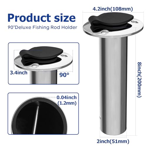 Fishing Rod Holder 2 Pack, 316 Stainless Steel 15/30/90 Degree Rod Holders for Fishing Boat, Flush Mount with Cap, Heavy Duty
