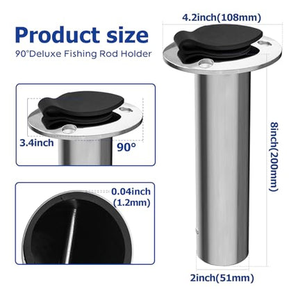 Fishing Rod Holder 2 Pack, 316 Stainless Steel 15/30/90 Degree Rod Holders for Fishing Boat, Flush Mount with Cap, Heavy Duty