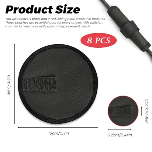 8 Pieces 5.9''/15 CM Fishing Hook Covers Shield, Fishing Lure Covers Protector, Lure Wraps Guard with Touch Fastener for Fisherman Rod Bait Pole Reel Storage Sleeve - color: Black
