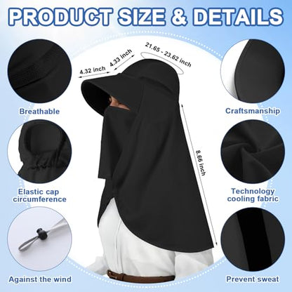 Skicuff 1/3 Pcs Women Sun Hat with Neck Flap Face Cover UPF 50+ UV Protection Wide Brim Visor Fishing Hat for Outdoor Hiking - color: Black