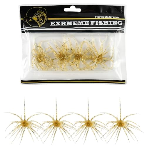 JSCARLIFE Sea Urchin Soft Fishing Lures 4Pcs, 2.75” Floating TPE Swimbait with Flash Sequins, Multi-Tentacle Bass Trout Lure for Freshwater Saltwater - color: Yellow