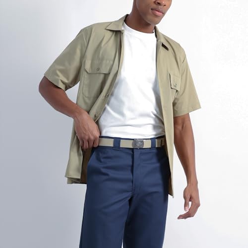 Dickies mens Fabric Web Plaque Logo Buckle Belt - Fits Up to Size 42" Waist - color: Tan, size: One Size - Cut to Fit