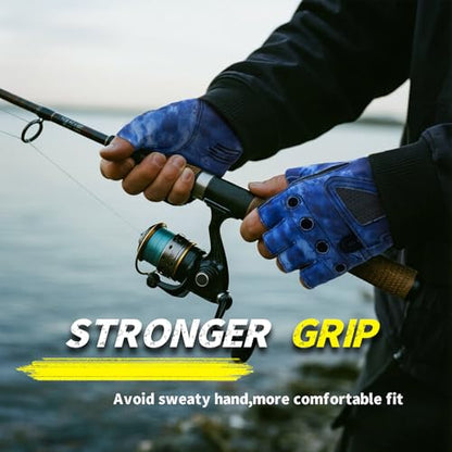 Stubby Fingerless Fishing Gloves Men - Lightweight Breathable Anti-Slip Kayak Gloves Women for Kayaking, Sailing,Paddling,Rowing - color: Camouflage blue, size: Large-X-Large
