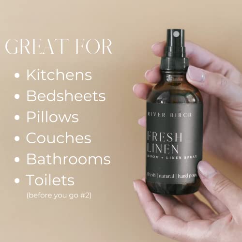 River Birch Fresh Linen Scented Linen and Room Spray | Home Fragrance | 4 oz Glass Amber Bottle | Luxury Signature Scent | Handmade in Texas - color: Fresh Linen
