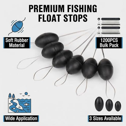 Drchoer Bobber Stops for Fishing Line: 1200pcs Sinker Float Stops for Bass Fishing - Texas Rig Weight Stoppers Size Large Medium Small - size: Small
