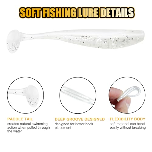 1.96'' Realistic Soft Fishing Lures Paddle Tail Micro Baits, 40-Pack Soft Plastic Baits Compatible with Jigheads & Hooks Fishing - color: 5cm Soft Lures-Style B