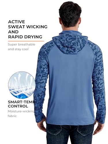 Rodeel UPF 50+ Men’s Long Sleeve Performance Fishing Hiking Shirt with Mask UV Neck Gaiter Hoodie - color: A1.5pack：black,grey,blue,green,brown, size: Medium