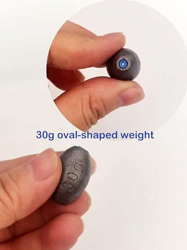Oval-Shaped Fishing Sinker Weights Egg Bullet Weights with Inner Core Fishing Weight Sinkers Assortment 18pcs/30pcs for Saltwater Freshwater Fishing