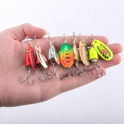Dr.Fish Inline Fishing Spinner Kit 1/4oz, Freshwater Fishing Lures Bell Spinnerbait French Blade Trout Bass Walleye Lures - color: Mixed, size: 1/4oz-7 Pieces with Box