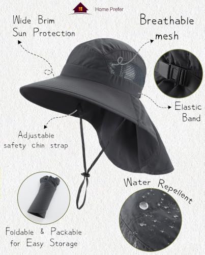 Home Prefer UPF50 Wide Brim Kids Sun Hat Neck Flap Boys Girls Sun Protection Hat for Beach Fishing - color: Dark Grey, size: 4-8 Years
