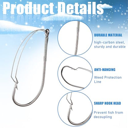 10 Pcs Weedless Wacky Rig Hooks Bass Fishing Hooks for Wacky Rigging Worm Lure Long Neck Hooks Anti-Hanging Bottom Mouthguard Fish Hook for Wacky Rigging Worm Lure 2/0