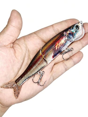 Topwater Artificial Bionic Wobbler Fishing Lure, 5.5in/1.02oz Slow Sinking Simulation Multi Jointed Hard Bait, Fishing Accessories for Freshwater & Saltwater - color: Red