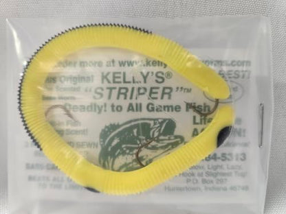 Kelly's Striper 12 Pack Anise Scented 3 Hook Pre-Rigged Worms, Plastic, 5.5 Inches, 8 Colors, Made in USA - color: Yellow/Black