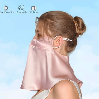 UPF 50+ Pure Silk Face Cover UV Protection Sunscreen Sun Protection Face Mask Reusable Sport Face Scarf Mask for Women - color: Champagne Gold