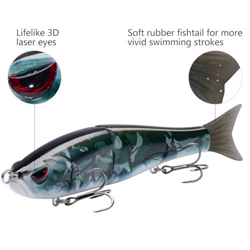 Bassdash SwimShad Glide Baits Jointed Swimbait Bass Pike Salmon Trout Muskie Fishing Lure - color: Black Camo, size: 7in/2.2oz