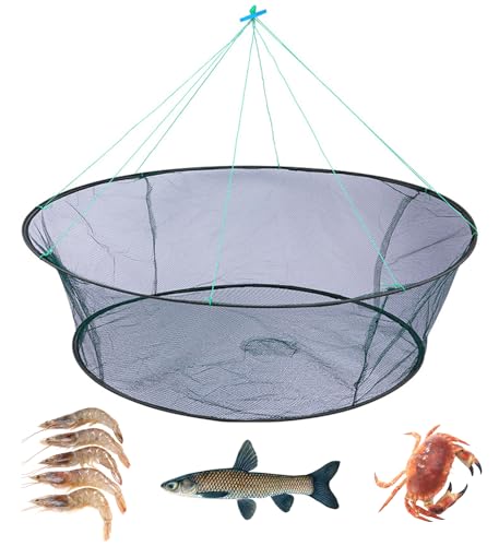 Foldable Fishing Net, Nylon Minnow Trap Crab Trap Crab Net, Drop Net for Pier Fishing, Drop Nets for Pulling Up Fish with Rope, Portable Bridge Fishing Nets for Minnows Crawfish Shrimp - size: 40inch