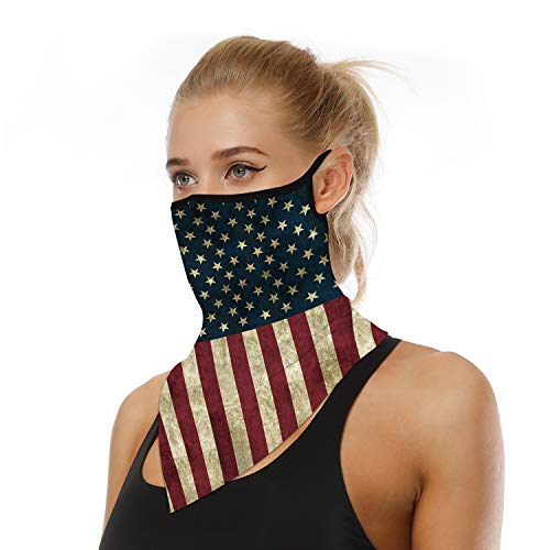 YAYOUREL Neck Gaiter Face Mask Bandanas for Men Women UV Face Scarf Cover Ear Loop Hole Facemask for Fishing Running Cycling - color: Red Gray Blue