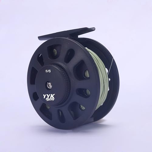YYKBlueSky 5/6wt Fly Fishing Reel, Aluminum/Plastic Frame Optional, Smooth Drag System, Pre-Loaded Line Set (Including WF5F Floating+20LBS Backing+4X/5X/6X Taper Leader+4X/5X/6X Tippet) - style: For Fly Fishing