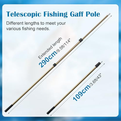Cyfie Retractable Fishing Gaff, 4.8/6.6/7.8/9.4/16.4ft Telescopic Fishing Gaff with 8mm Screw, Capable for Fish Gig Spear Harpoon Hook, Ice and Saltwater Fishing Gaff Pole for Hunting Fish Frog Mole - color: Aluminum Alloy + 9.4 Feet Extending Pole