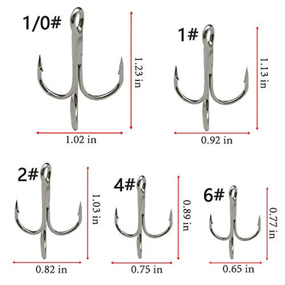 Drasry Fishing Treble Hooks Set for Saltwater Freshwater Size 1/0 to 16 High Carbon Steel Different Fish Hook 50pcs/Box - color: Silver, size: #6 to #1/0 Large