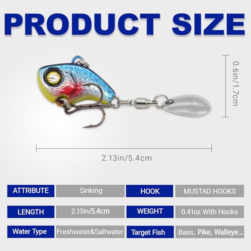 Stonefish 3PCS Spinner Baits Fishing Lure Kit, Trout Lures with Sharp Treble Hooks, Vibrating Swimming Bait for Bass Walleye Pike Freshwater Fishing - color: B-10g