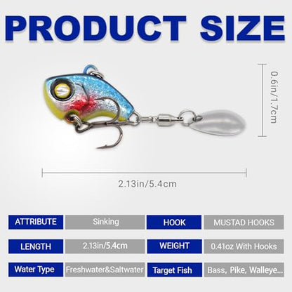 Stonefish 3PCS Spinner Baits Fishing Lure Kit, Trout Lures with Sharp Treble Hooks, Vibrating Swimming Bait for Bass Walleye Pike Freshwater Fishing - color: A-10g