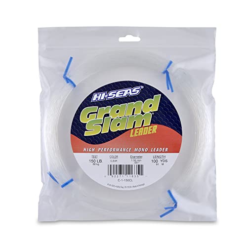 HI-SEAS Grand Slam Monofilament Fishing Leader - Superior Strong Clear Black, for Freshwater & Saltwater Big Game Bottom Fishing, Trolling - color: Clear, style: 100 Yd, 150 Lb, .051 in / 1.30 Mm