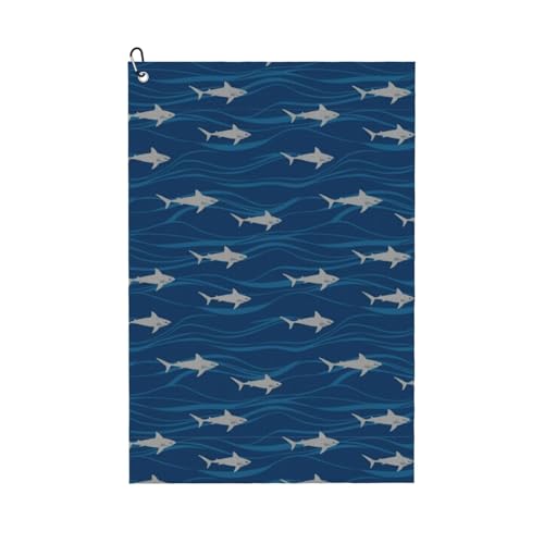 Supdreamc Premium Microfiber Golf Towel 24x16 Inch with Carabiner Clip, Grey Sharks Blue, Highly Absorbent Quick Dry for Cleaning & Personal Care - color: Style (110)