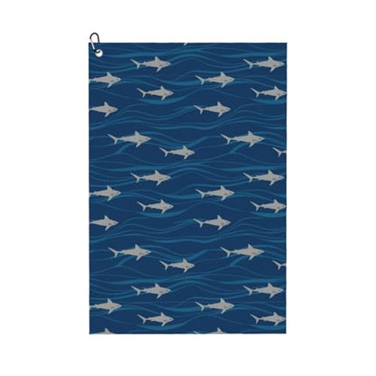 Supdreamc Premium Microfiber Golf Towel 24x16 Inch with Carabiner Clip, Grey Sharks Blue, Highly Absorbent Quick Dry for Cleaning & Personal Care - color: Style (110)