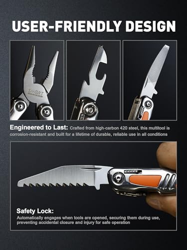 Multitool Pliers, Foldable 14-in-1 Multi Tool Gift for Dad, Father, Husband | Small Pocket Knife Multitool, Mini Utility knife, Folding Pliers with Sheath, EDC Multitool Knife, Self-Locking Design - size: Sheath Included