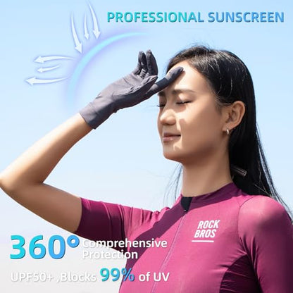 ROCKBROS UV Protection Gloves Soft Thin Women’s Sunscreen Gloves Anti-Skid Ice Silk Gloves with Removable Fingertips for Cycling Driving Running - color: grey