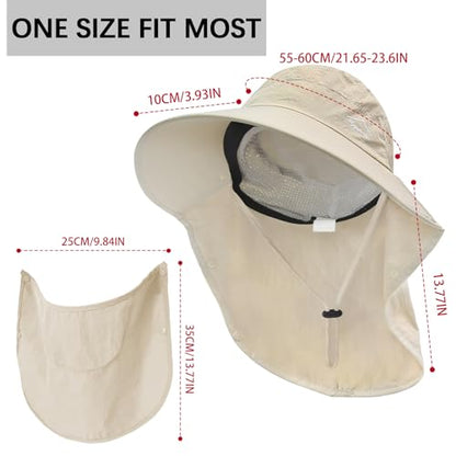 Rosoz Sun Hat for Men Women with Neck Flap,Wide Brim UPF50+ Fishing Hat with Detachable Face Cover Outdoor Sun Protection Hat - color: 1pack-beige