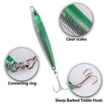 Dr.Fish Fishing Jigs Jigging Spoon Saltwater Fishing Lure Casting Metal Spoon Surf Fishing Mackerel Striper Lures Stinger Bluefish Vertical Diamond Jig - color: Green, size: 1/2oz-3 Pieces