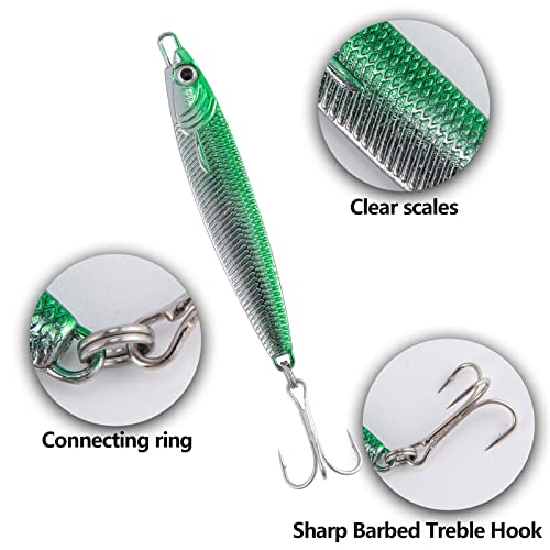 Dr.Fish Fishing Jigs Jigging Spoon Saltwater Fishing Lure Casting Metal Spoon Surf Fishing Mackerel Striper Lures Stinger Bluefish Vertical Diamond Jig - color: Green, size: 1/2oz-3 Pieces