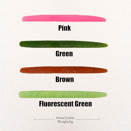 Worms for Bass Fishing FS/RE-04 | Salted Soft Plastic Fishing Lures ,with Hook Slot,Saltwater Freshwater Bass Baits - color: Pink-10pcs